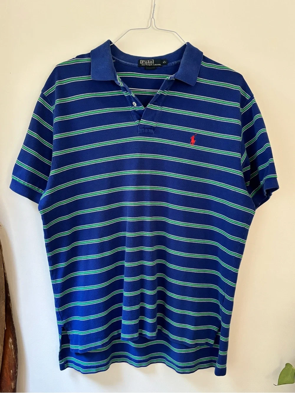 Polo Ralph Lauren XL Blue Green Striped 100% Cotton Polo Shirt